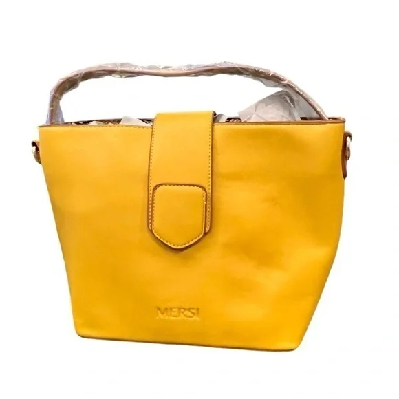 Mersi Isabel Bucket Style Snake Print Vegan Bag With Protective Bag Yellow NEW - Picture 4 of 12